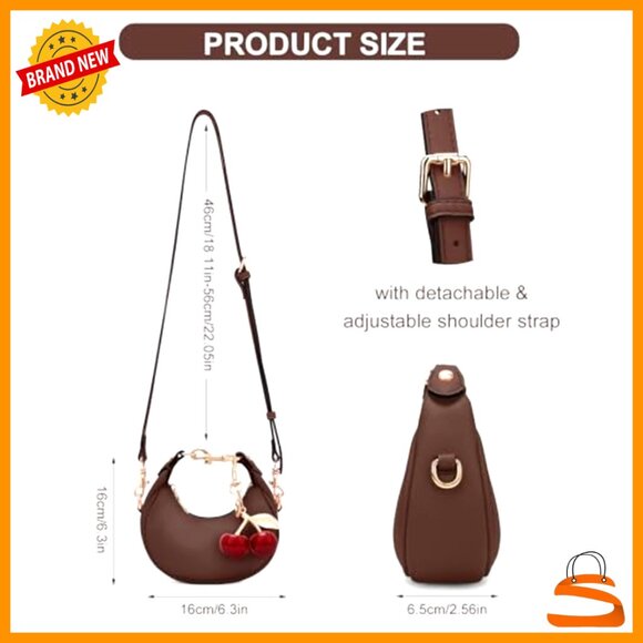 Mini Top Handle Crossbody Bag PU Leather Hobo Style Adjustable Strap - Picture 6 of 6